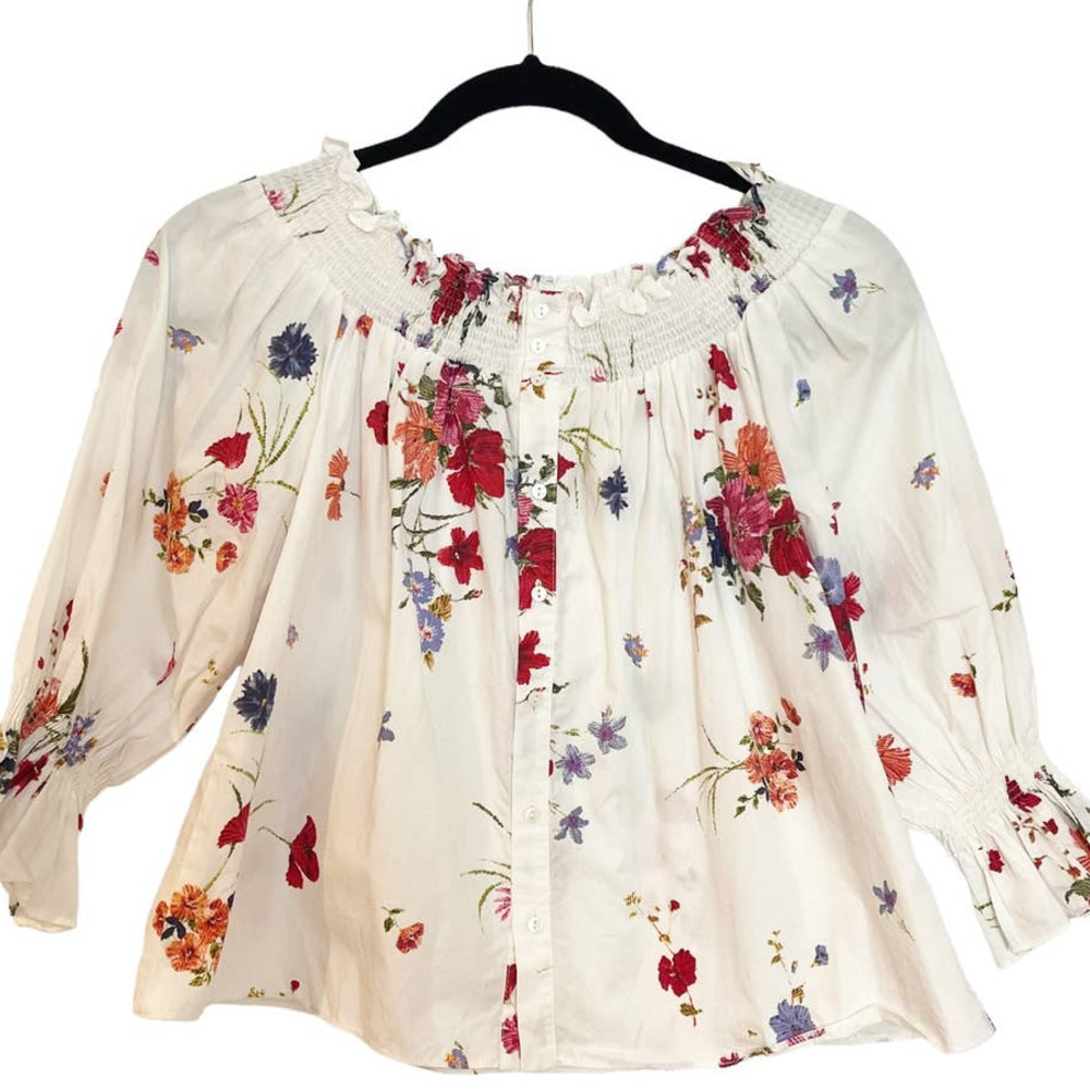 Zara Floral Print Off-Shoulder Top Blouse Button Front Multicolor Size M